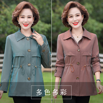 芊芷洛2021新款中年女装春秋薄外套妈妈装长袖风衣老年人女装洋气上衣服