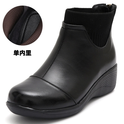 时尚拼接弹力靴女秋冬新款方头后拉链舒适复古中跟短靴女靴
