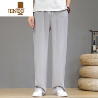 YANXU棉麻休闲裤男中国风夏季薄款宽松直筒阔腿裤亚麻透气休闲日系长裤