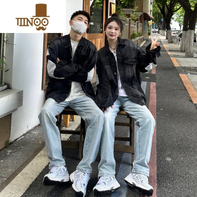 YANXU2023年秋季潮牌设计感拼接牛仔夹克外套男女网红同款宽松休闲情侣