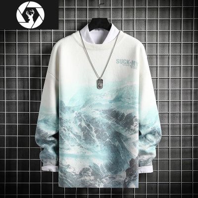 HongZun圆领毛衣男秋冬季2020新款日系潮牌加厚时尚潮流宽松慵懒风针织衫毛衣