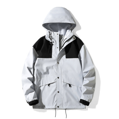 户外情侣男装冲锋衣春秋季防风青少年百搭上衣男士潮牌夹克男连帽