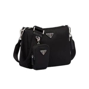 普拉达(PRADA)男士休闲百搭再生尼龙Saffiano皮革单肩包多功能可 黑色