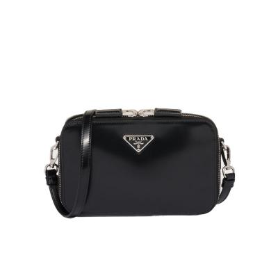 普拉达(PRADA)织物皮革拼接徽标拉链单肩包时尚百搭配件男士斜挎