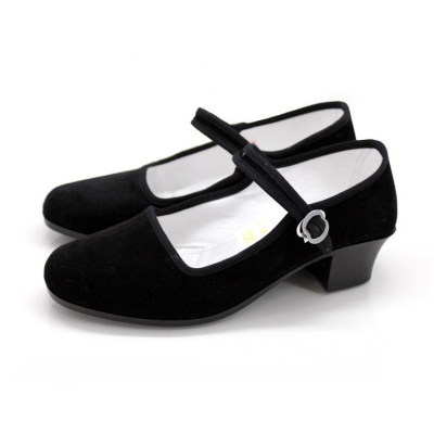 枫述老北京布鞋坡跟女鞋黑色扣带上班鞋工作鞋一字扣单鞋