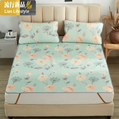 夏季折叠凉席冰丝席三件套可水洗席子单人0.9宿舍1.2家用空调软席 三维工匠凉席/凉枕