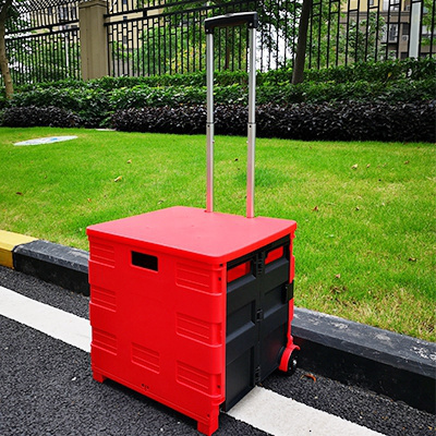 买菜车小拉车能坐人轻便折叠式小推车米魁网红家用拉杆车子新款(中号加长杆）红黑色+红盖轴承轮