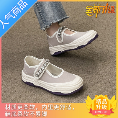 SUNTEK法式玛丽珍女鞋浅口丑萌复古网红大头小白帆布厚底夏款凉鞋单鞋女