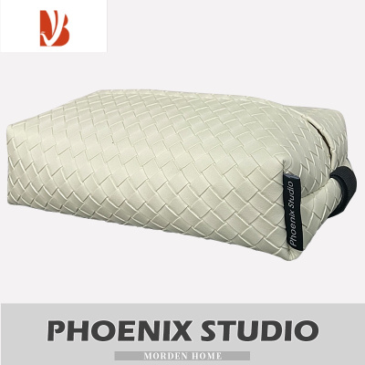 三维工匠编织皮质轻奢车载纸巾盒车内遮阳板挂式抽纸盒扶手箱座椅背纸巾袋 车载纸巾盒米白色