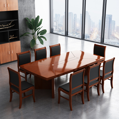 臻远 ZY-HYZ-05 培训桌木质贴皮油漆家具会议桌2.4m 红胡桃色