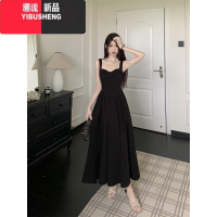 YIBUSHENG法式赫本风黑色吊带连衣裙女季高级感气质收腰显瘦海边度假长裙