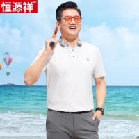 恒源祥爸爸夏装冰丝短袖t恤男士翻领纯色POLO衫中老年夏季上衣