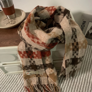 啄木鸟2025新款复古格子围巾女冬季氛围感保暖加厚护颈围脖男学生