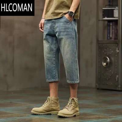HLCOMAN美式牛仔短裤男夏季薄款做旧水洗休闲七分中裤耐磨干活裤