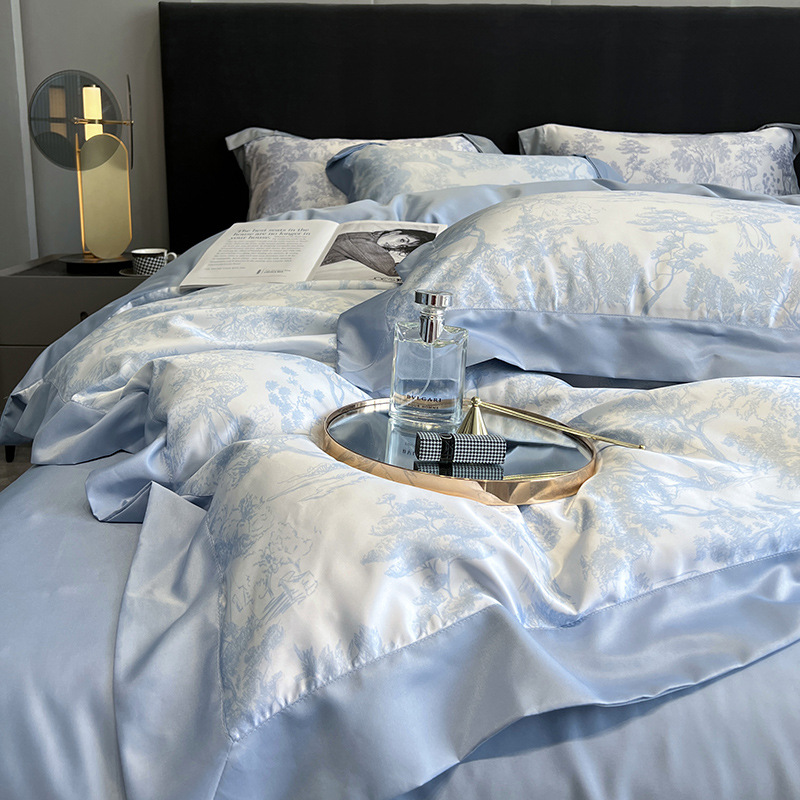 夏季冰丝轻奢四件套夏款轻奢夏天水洗被套床单宿舍三件套床上用品