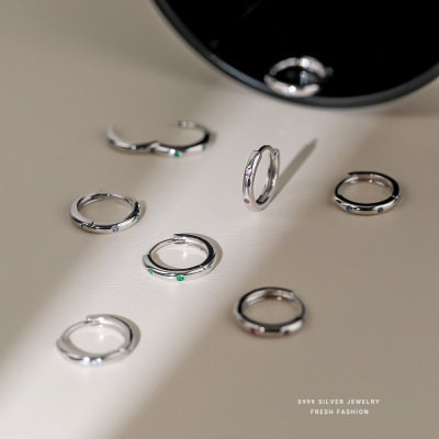韩式微镶锆石耳环女s999纯银小众极简风ins足银耳扣百搭时尚耳圈送女朋友老婆情人节七夕生日礼物