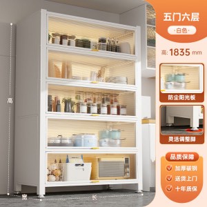 厨房置物架落地多层收纳柜子微波炉家用带门多功能橱柜防尘储物柜