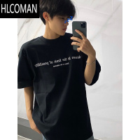 HLCOMAN美式简约潮牌字母标语短袖t恤男2025年新款夏季宽松上衣