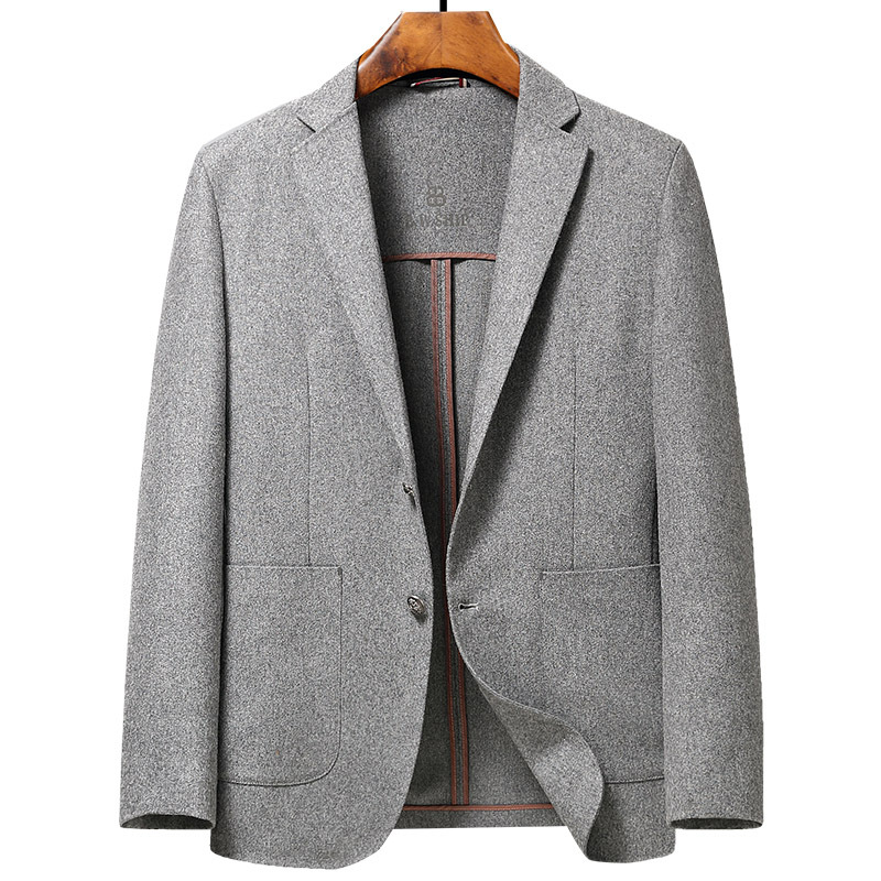 轻奢羊毛西服男士秋冬季新款无里包边羊毛休闲单西装高级感男外套