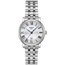 天梭(TISSOT)女士石英手表瑞士三针防水不锈钢表带银色表盘30mm