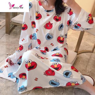 长袖过膝睡裙女士长款睡衣可爱学生大码宽松孕妇家居服莓FISHBASKET