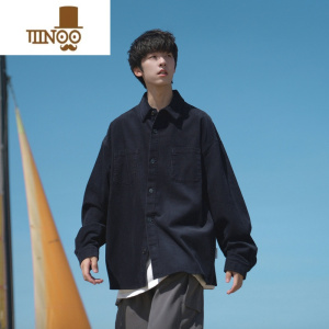 YANXUE2023秋季新款男长袖衬衫无弹日系复古纯色百搭休闲学生衬衣