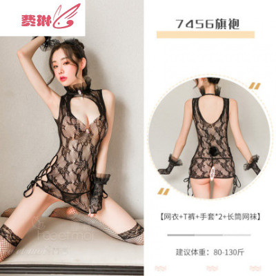 性感情趣内衣骚透明惑超骚丝袜开档短裙学生制服套装女费琳