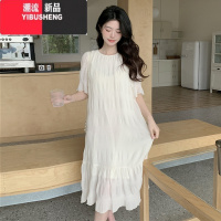 YIBUSHENG法式设计感短袖雪纺连衣裙女季2024新款小个子大码宽松显瘦长裙