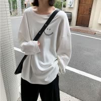 笑脸长袖T恤女秋季韩版新款圆领宽松女士打底衫学生上衣