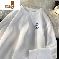 YANXU华夫格圆领卫衣男款小熊长袖T恤潮牌ins男生秋装上衣服