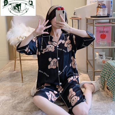 HLCOMAN睡衣女大码胖mm200斤夏季薄款冰丝绸短袖性感豹纹睡裙孕妇家居服睡裙