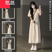 YIBUSHENG韩版高级白色泡泡袖季连衣裙2023新款初恋感天女士显瘦长裙子
