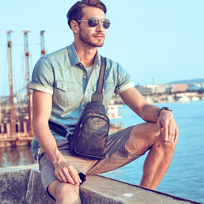 CCMVP品牌自营质量保证-CCMVP真皮胸包男个性纯色软皮小背包学生简约休闲头层牛皮胸前斜挎包