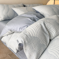 全棉纯棉双层纱四件套床上用品高级感纯棉提花被套床单床笠三件套