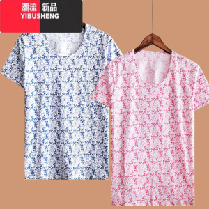 YIBUSHENG中老年人短袖女士宽松大码加肥T恤 季薄款妈妈汗衫上衣