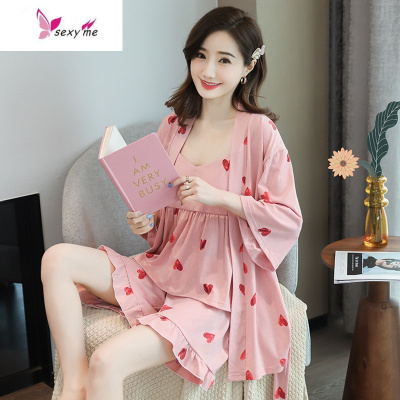 2020新款睡衣女夏棉薄款短袖短裤夏季吊带胸垫可外穿两三件FISHBASKET