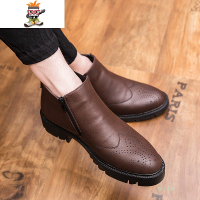 马丁靴磨砂内增高男鞋10cm发型师皮鞋男增高鞋8cm高帮商务休闲鞋闪潮休闲鞋