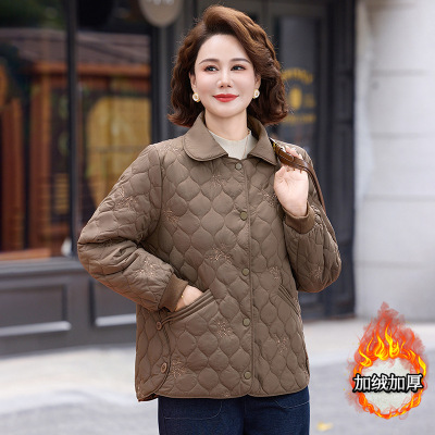 年新款加绒妈妈棉衣女40-60岁中年女士冬装棉服加厚保暖衣服