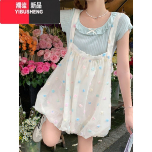 YIBUSHENG甜美波点吊带短裙季学院风新款显瘦减龄多巴胺穿搭花苞连衣裙女