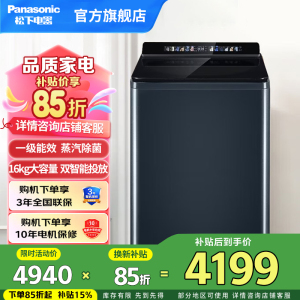 松下全自动波轮洗衣机XQB120-U2F1 12公斤大容量除菌除螨不弯腰设计星耀银1级能效 不锈钢内桶