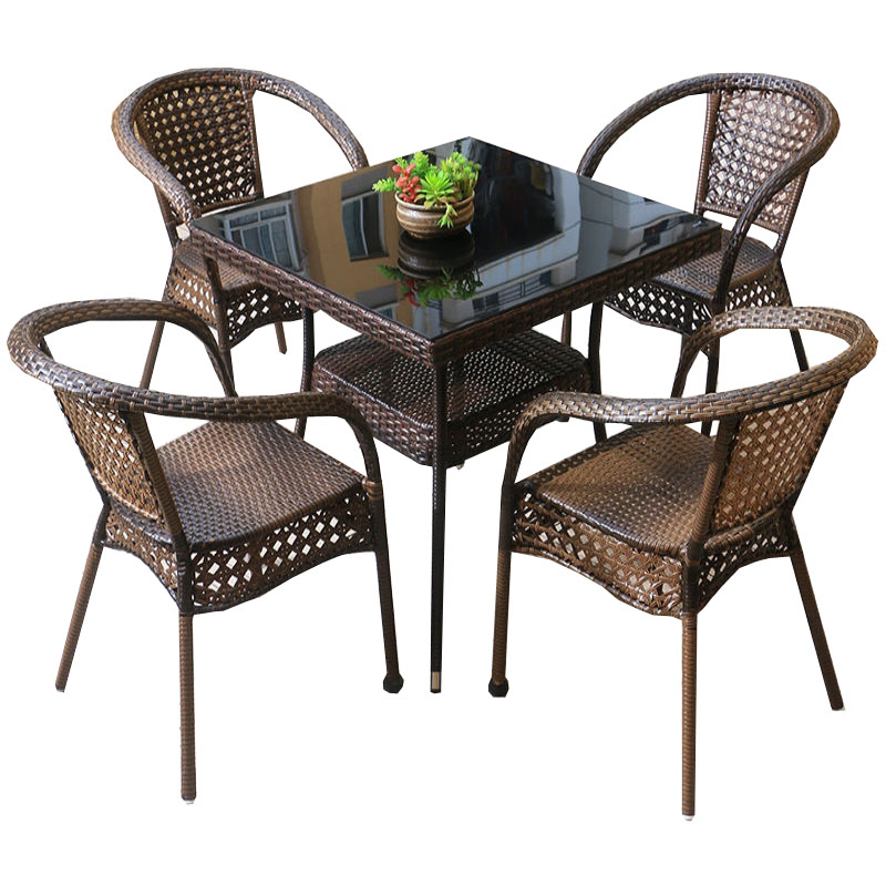 戴劲 藤椅阳台桌椅室外庭院藤编椅子花园茶几藤椅组合4椅+80双层藤方桌