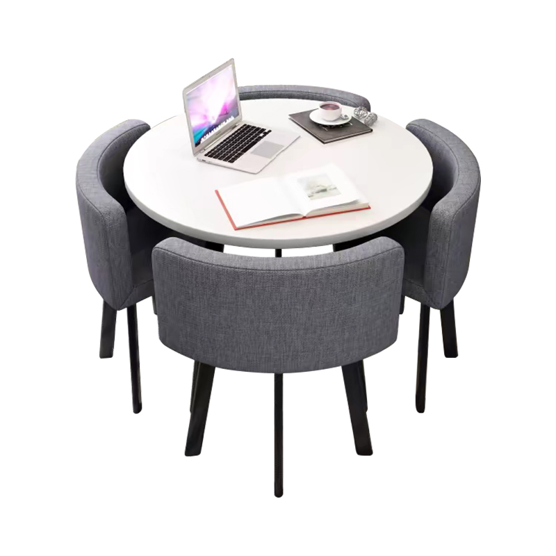 中豫鑫泽ZYXZ4100948 简约接待桌椅洽谈桌椅 一桌四椅 白色圆桌灰色布椅