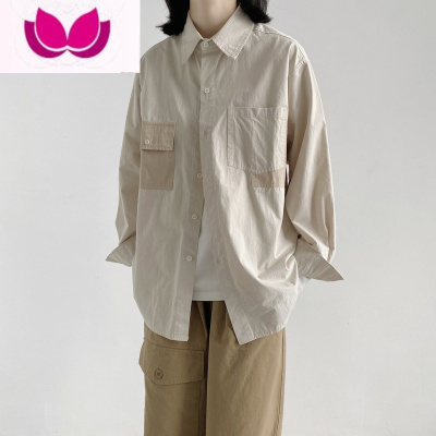 七斓cityboy日系复古撞色口袋长袖衬衫男女简约宽松百搭休闲衬衣