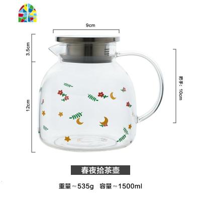 原创繁花耐热玻璃冷水壶开水壶茶杯茶壶办公室凉茶壶瓶可高温 FENGHOU 春夜拾茶壶凉水壶