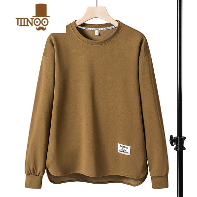 YANXU男士长袖t恤纯色下摆开叉宽松打底衫内搭秋装上衣服圆领卫衣