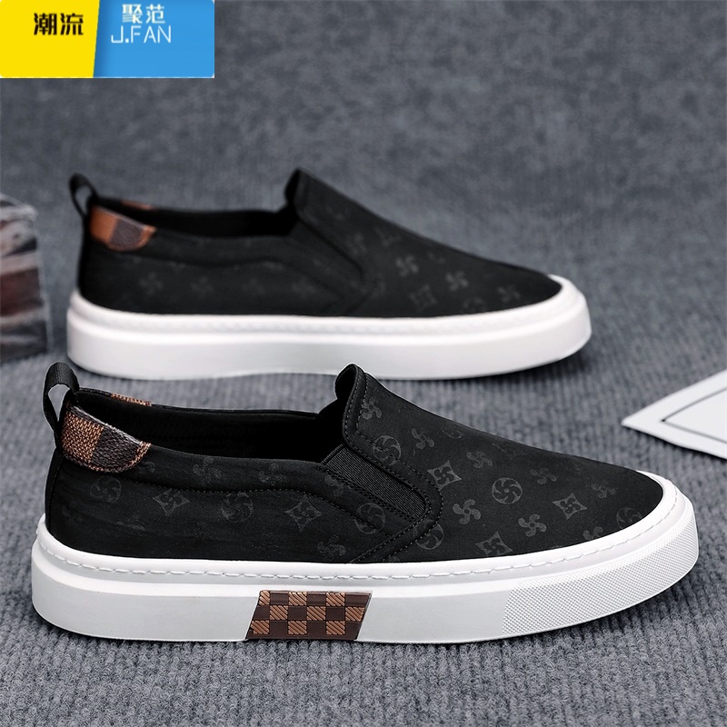 聚范帆布男鞋夏季透气黑色休闲板鞋懒人一脚蹬防滑软底冰丝老北京布鞋