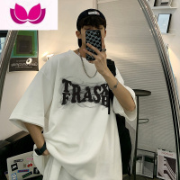 七斓美式短袖t恤男士夏季宽松小众潮牌字母印花半袖衣服潮流