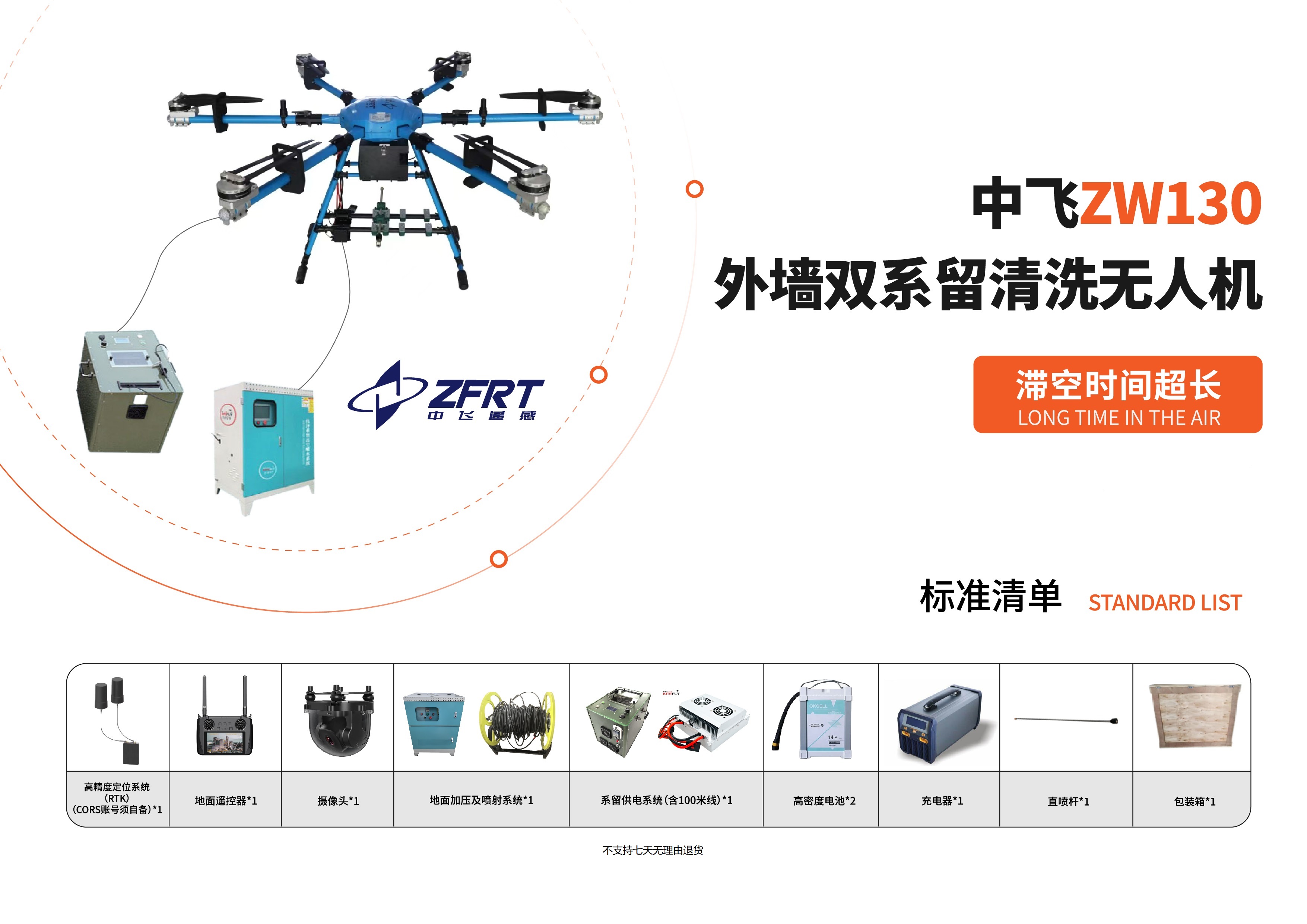 中飞ZW130外墙双系留清洗无人机,滞空时间超长