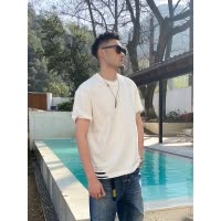 SUNTEKMr.ye破洞t恤男短袖水洗百搭半袖叠穿内搭下摆割破棉色打底衫T恤