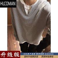 HLCOMANvintage华夫格假V领卫衣男美式复古cleanfit长袖T恤